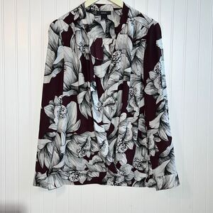 ALFANI Women’s Sz 12 Elegant Floral Long Sleeve Draped Faux Wrap Blouse